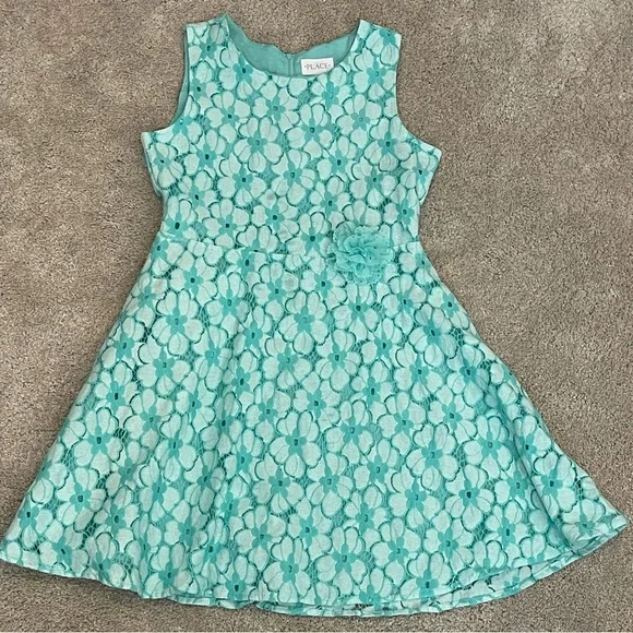 The Children's Place | Dresses | Childrens Place Girls 4 Aquateal Lace  Flower Appliqu Aline Sleeveless Dress | Poshmark